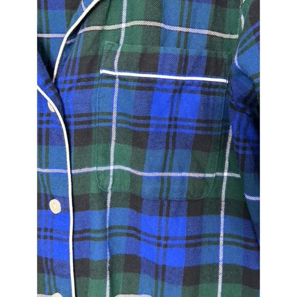 Lands End Green & Navy Blue Cotton Flannel Night Gown Women's Size Medium 10/12 - Picture 3 of 7